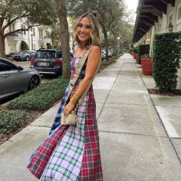 Autumn Adeigbo Sierra Midi Dress Tatran Plaid Patchwork Sleeveless Square Neck - Picture 16 of 16